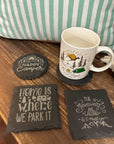 Camping Slate Coasters Set | Rustic Outdoor Drink Coasters | Adventure Cabin Decor | RV Gift