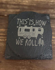Camping Slate Coasters Set | Rustic Outdoor Drink Coasters | Adventure Cabin Decor | RV Gift