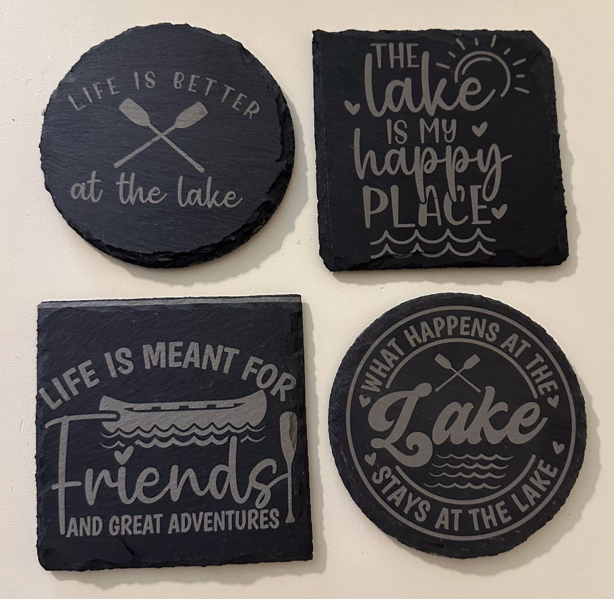 Lake-Themed Slate Coaster Set (Set of 4) – Lake Life Inspired Drink Coasters
