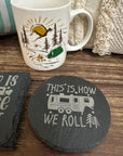 Camping Slate Coasters Set | Rustic Outdoor Drink Coasters | Adventure Cabin Decor | RV Gift