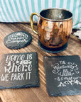 Camping Slate Coasters Set | Rustic Outdoor Drink Coasters | Adventure Cabin Decor | RV Gift